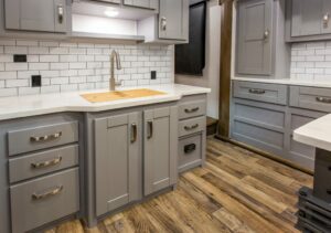 kitchen cabinets and storage in an RV