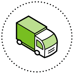 An icon of a distributor cargo truck in green