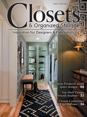 Cover of Closets & Organized Storage magazine with view of shoes and clothes in a glass storage.