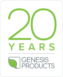 logo for 20 years of Genesis Products