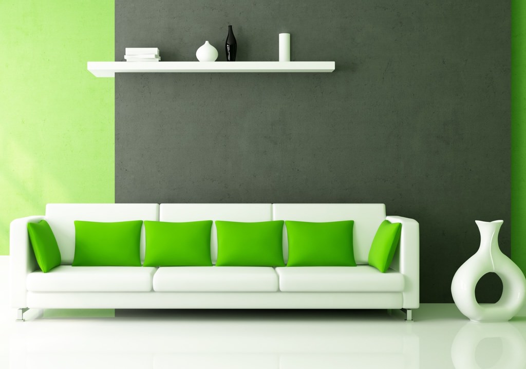 contemporary couch sitting along a wall made of G-Frame plywood